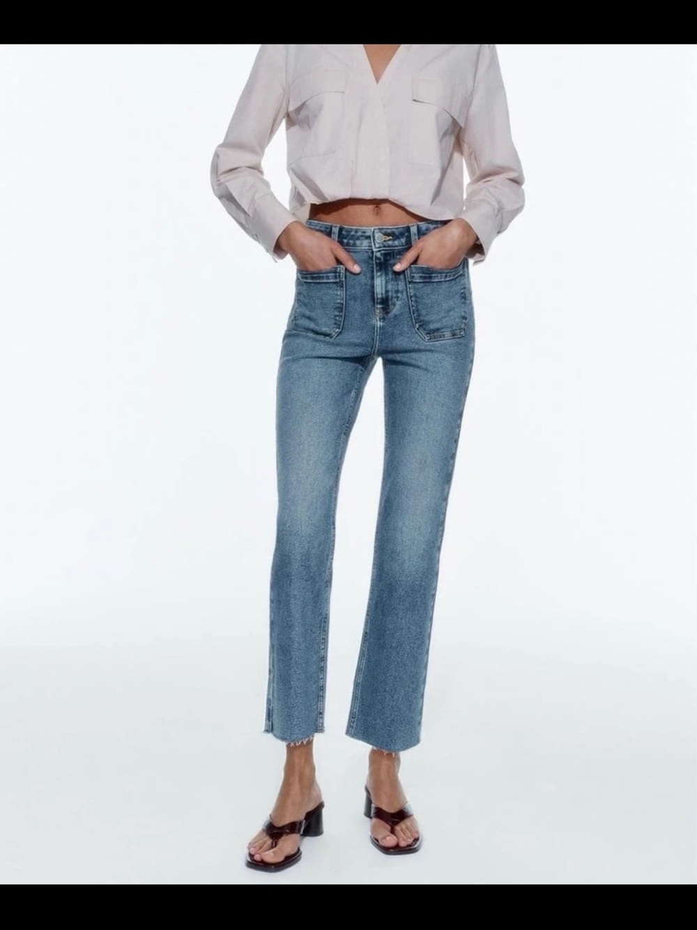 Zara Womens High Waisted Mini Flare Jeans Denim Z1975 Front Pocket Size 6 / 28